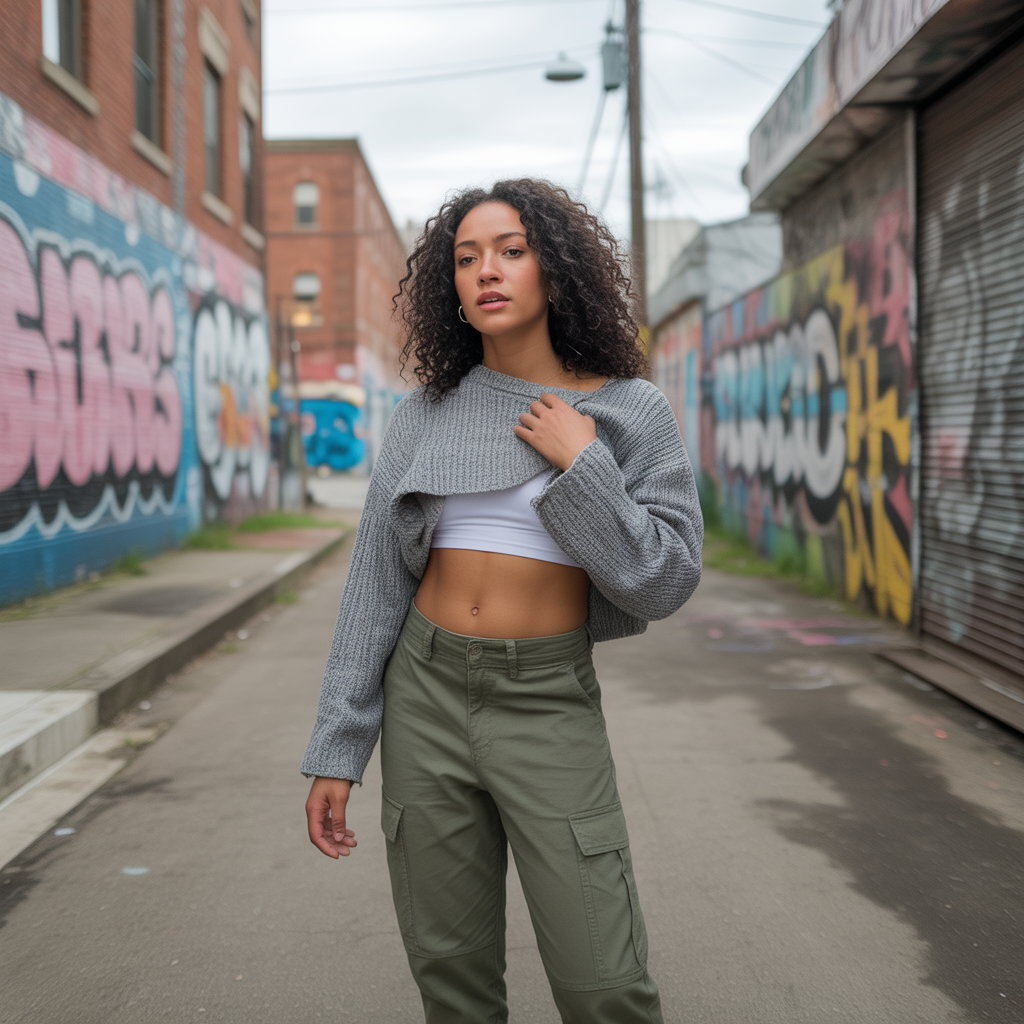18 Best College Outfit Ideas Aesthetic for Stylish Students 11 Cargo Pants with Cropped Sweater