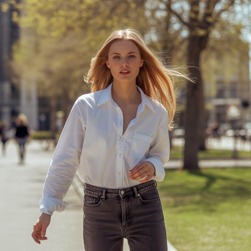 20 Best First Day of College Outfit Ideas to Look Stylish 9 Classic Button-Down with Slim Jeans