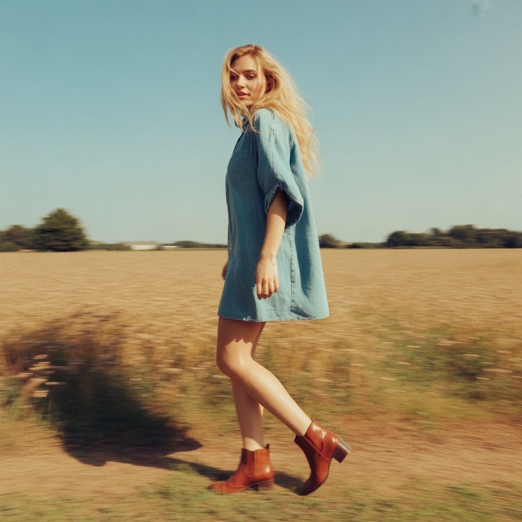 Denim Dress with Ankle Boots