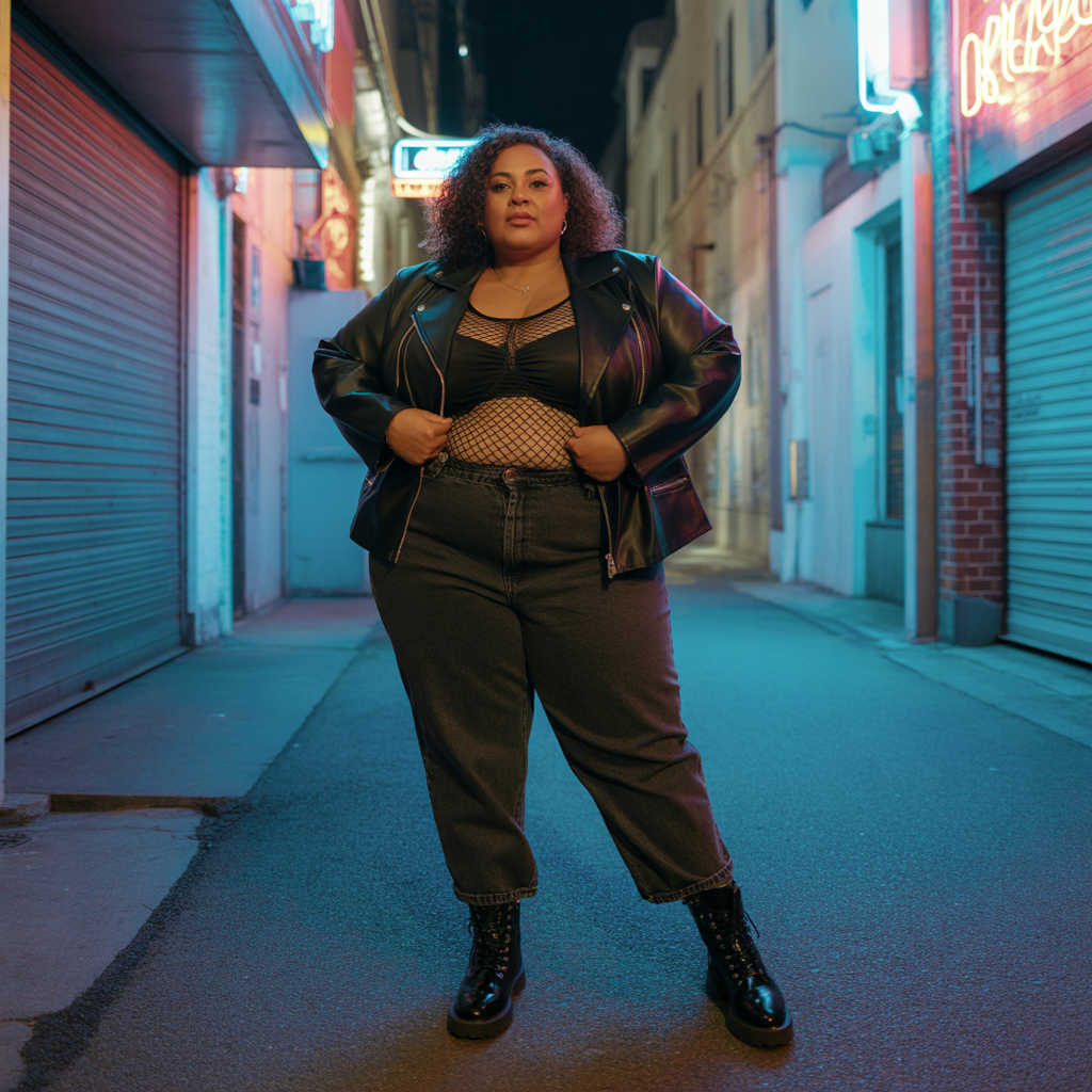 15 Best Plus Size Goth Outfit Ideas to Rock Your Dark Style 4 Fishnet and Leather Layers