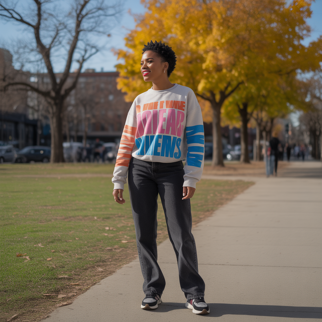 20 Best First Day of College Outfit Ideas to Look Stylish 15 Graphic Sweatshirt Look