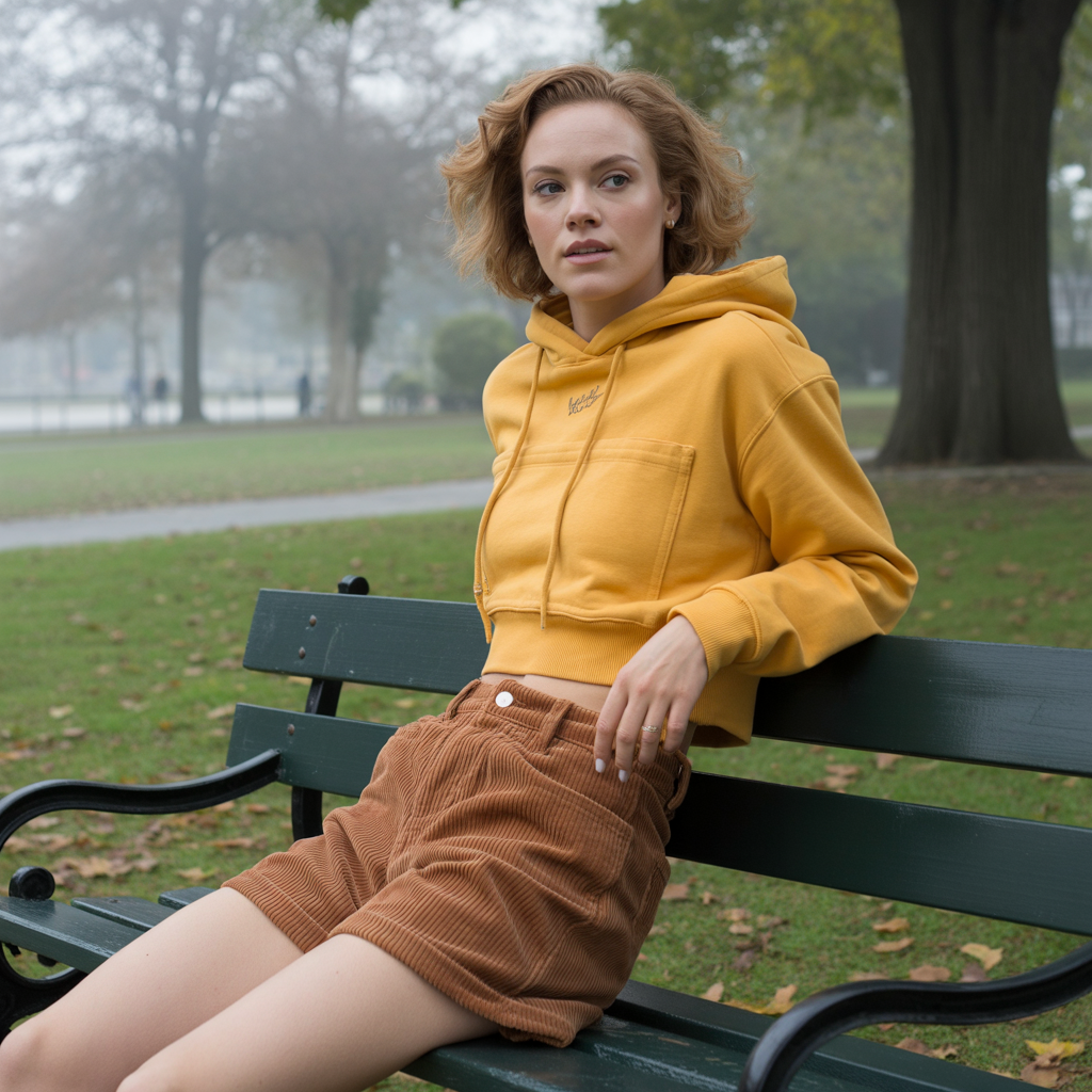 High-Waist Shorts with Crop Hoodie