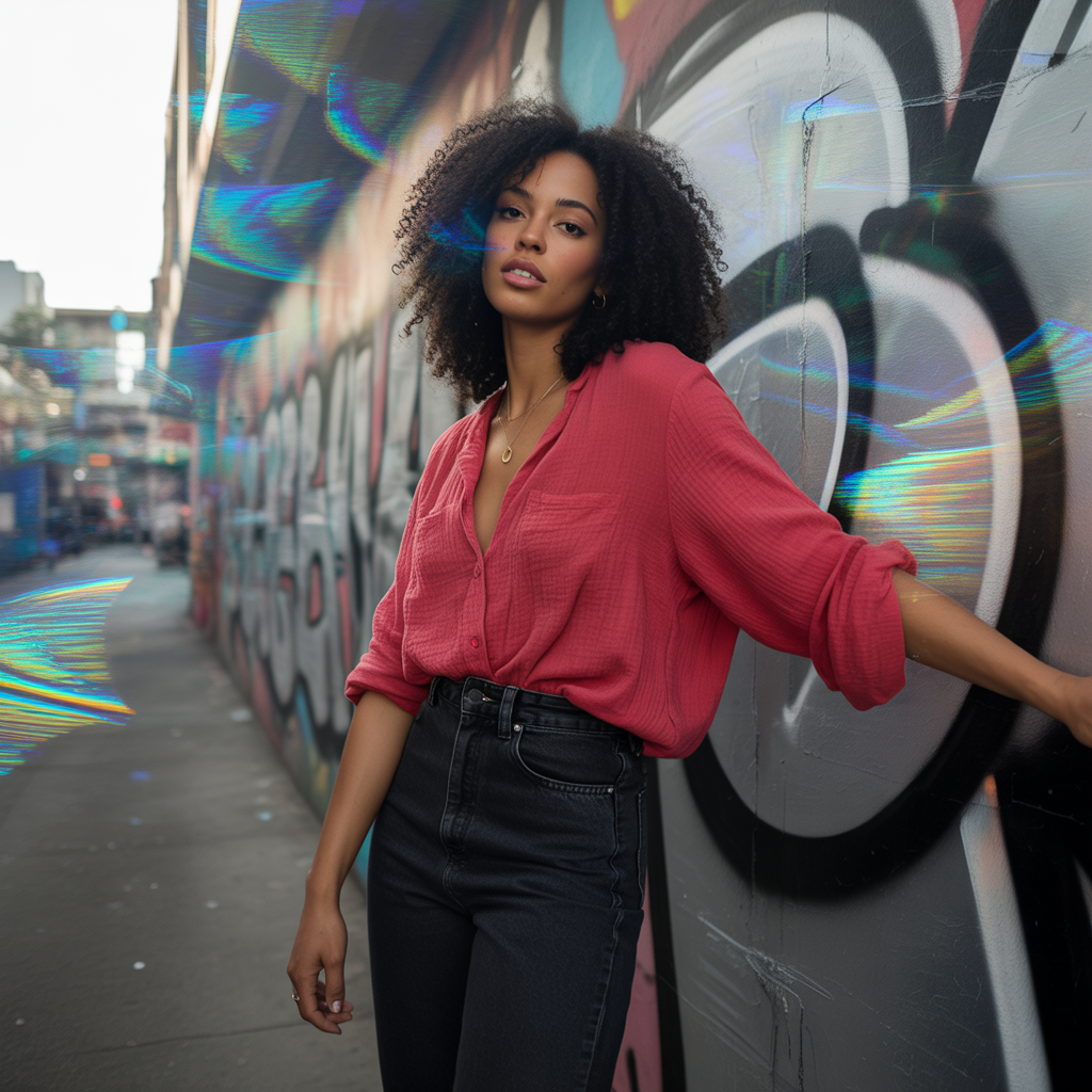 High-Waisted Jeans with Loose Blouses
