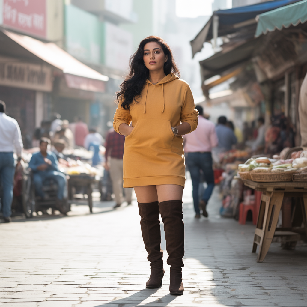 Hoodie Dress with Thigh-High Boots