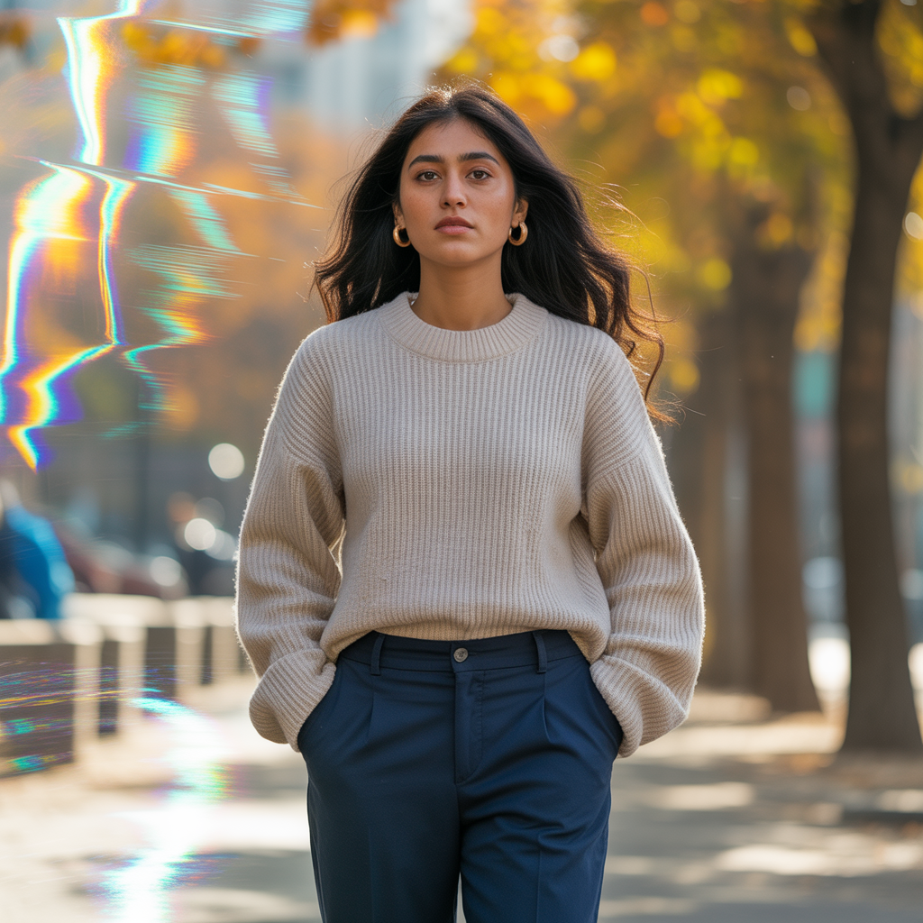 Knit Sweater with Tailored Pants