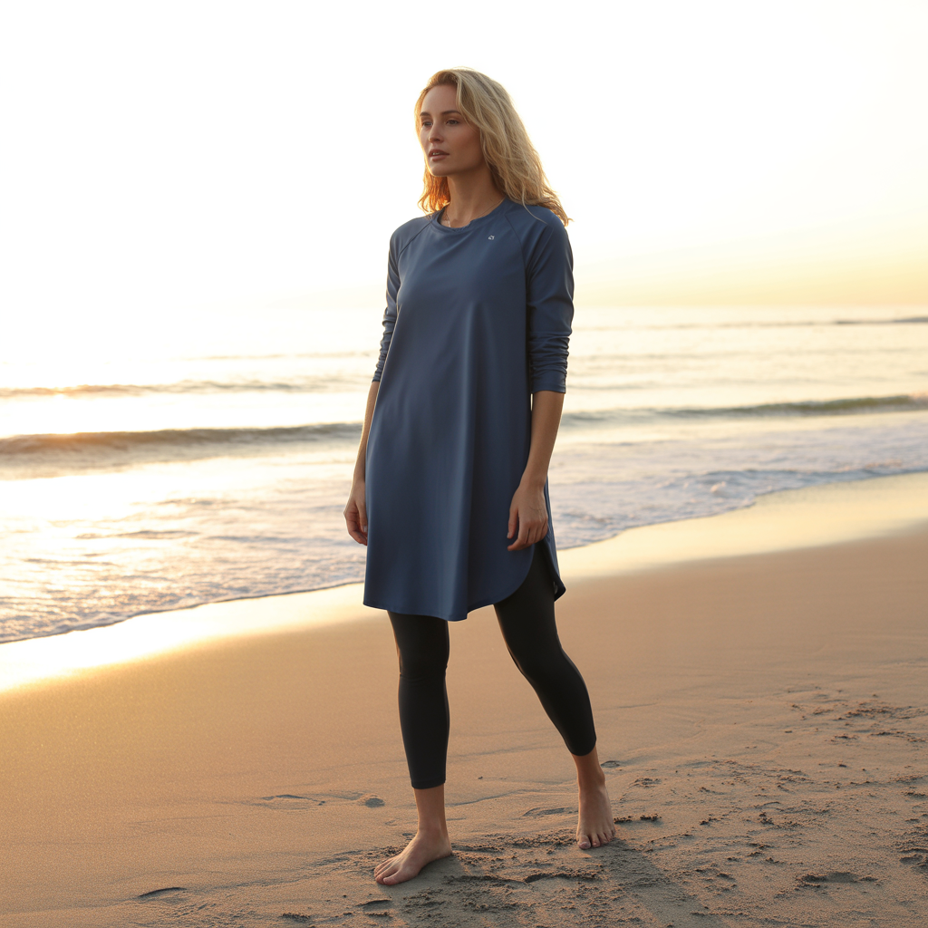 20 Best Modest Swimwear Outfit Ideas for Chic Beach Style 4 Longline Swim Tunic with Leggings