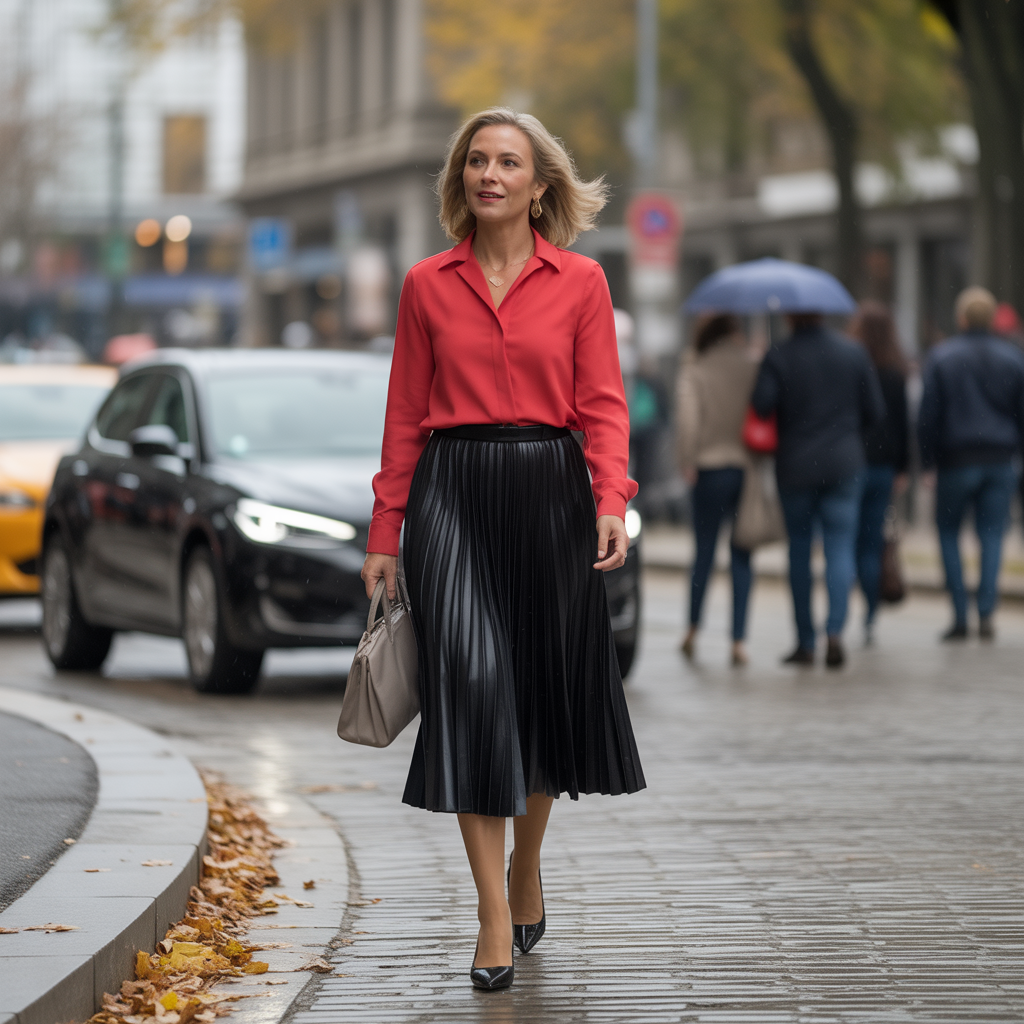 Midi Skirt with a Blouse