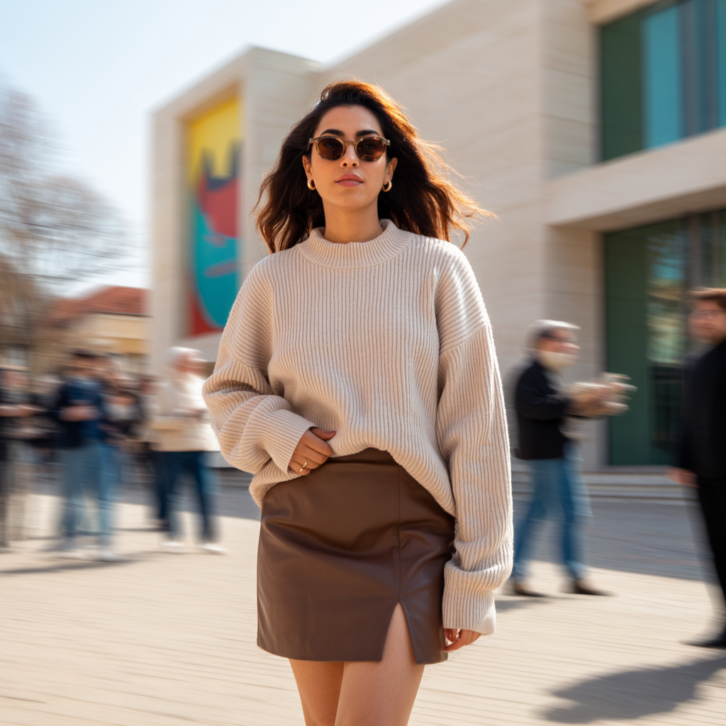 18 Best College Outfit Ideas Aesthetic for Stylish Students 6 Mini Skirt with Oversized Sweater