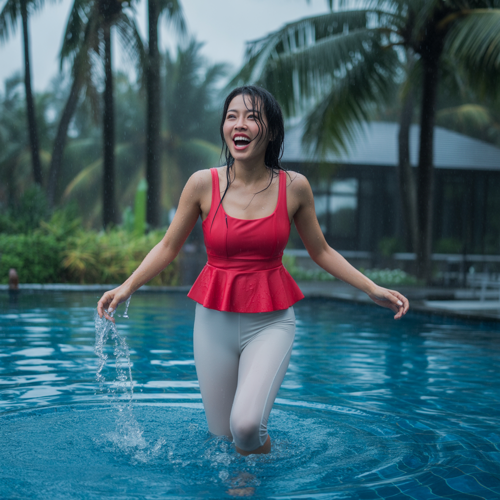 20 Best Modest Swimwear Outfit Ideas for Chic Beach Style 16 Peplum Swim Top with Leggings