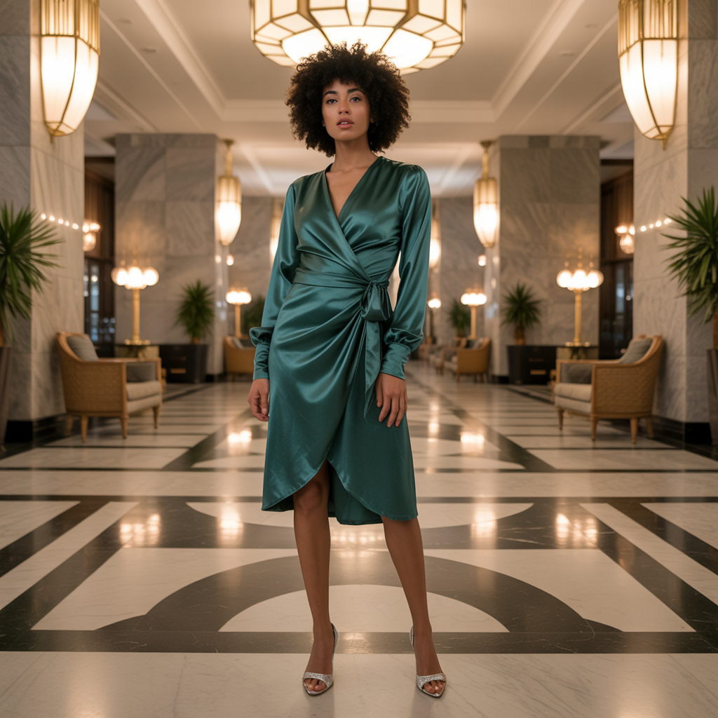 Satin Wrap Dress with Stilettos