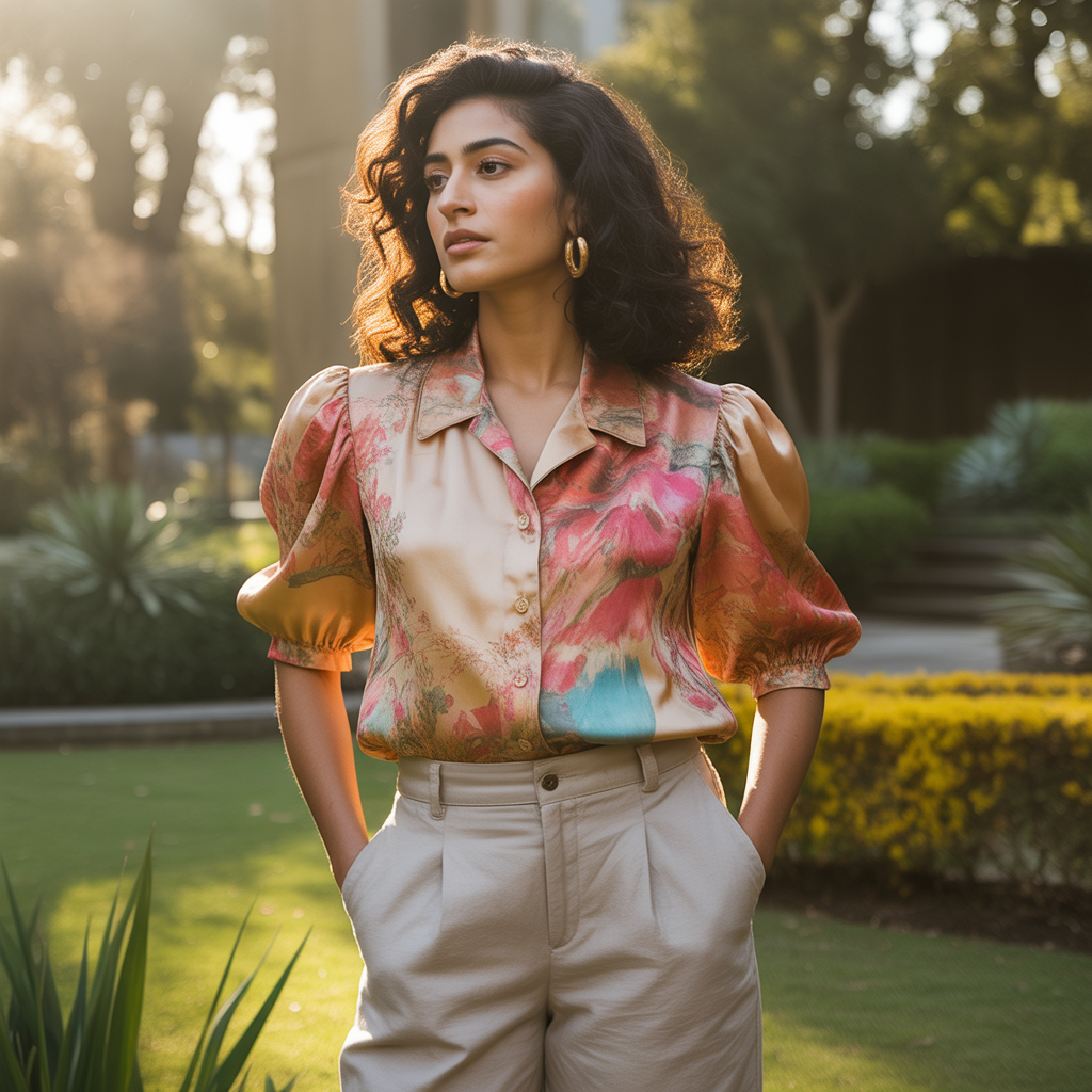 Statement Blouse with Neutral Pants