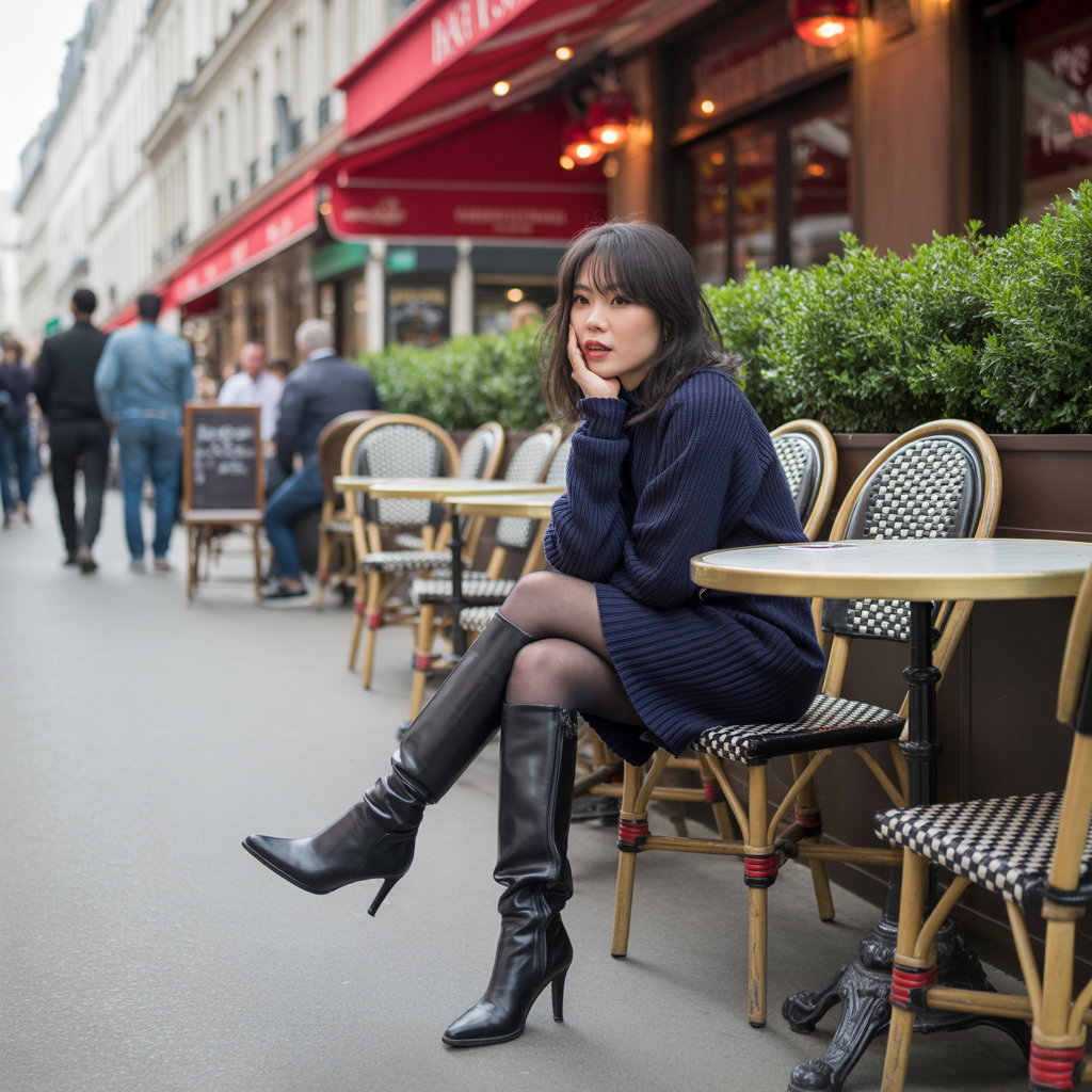 Sweater Dress with Knee-High Boots