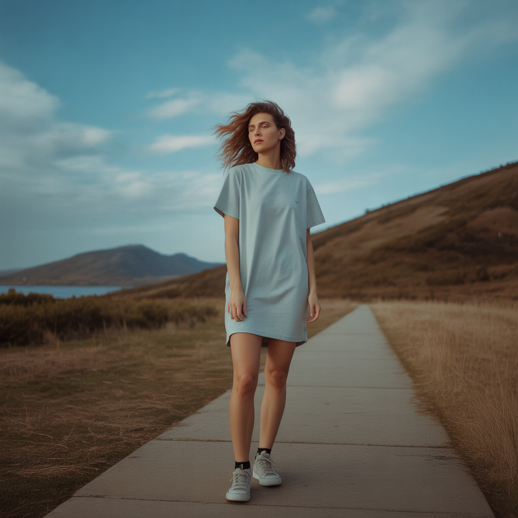 T-Shirt Dress with Sneakers