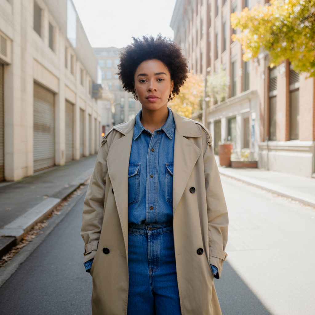 Trench Coat Layered Over Workwear
