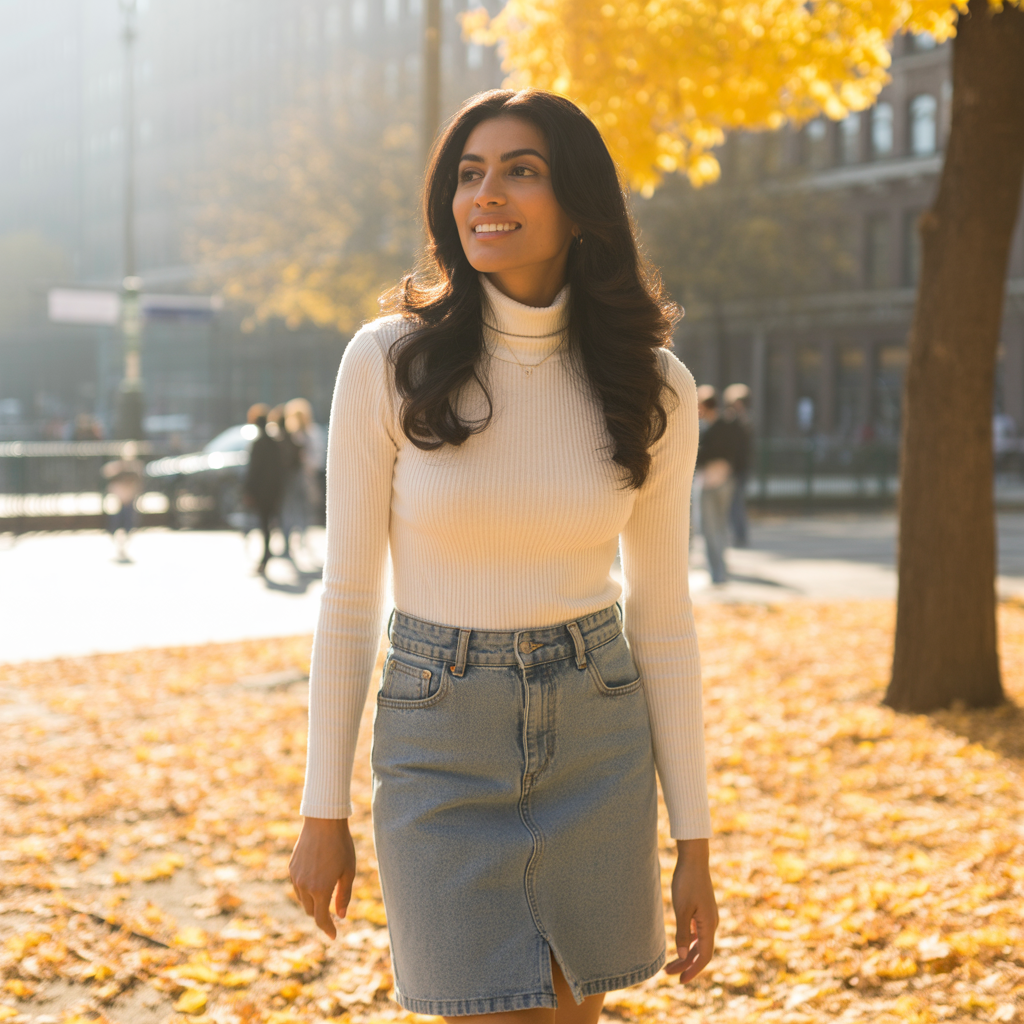 Turtleneck with High-Waisted Skirt
