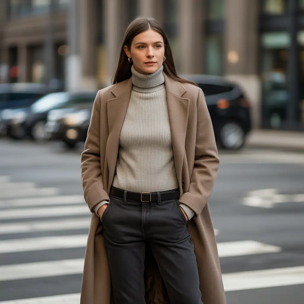 20 Ideas About Comfy Winter Outfits for Effortless Style and Warmth 2 Layered Turtlenecks with Long Coats