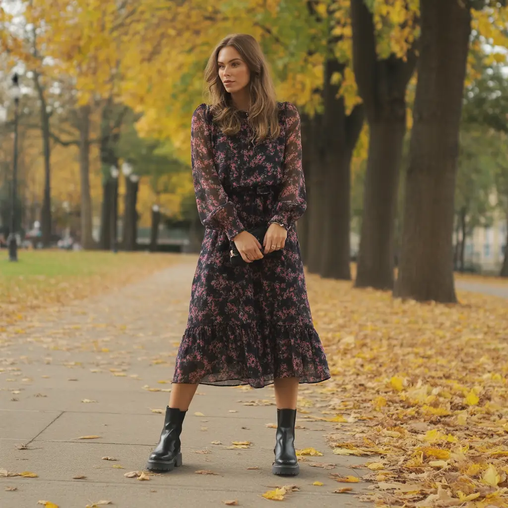 18 Ideas About Aesthetic Fall Outfits to Elevate Your Autumn Style 3 Chunky Boots with Feminine Dresses