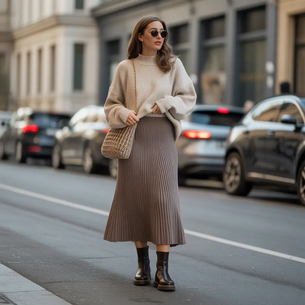 20 Ideas About Comfy Winter Outfits for Effortless Style and Warmth 15 Knitted Midi Skirts with Boots