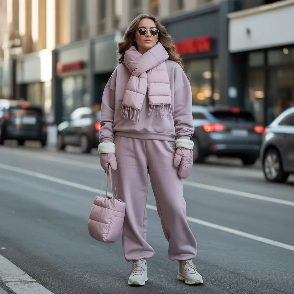 20 Ideas About Comfy Winter Outfits for Effortless Style and Warmth 19 Matching Sweatsuits with Puffer Accessories