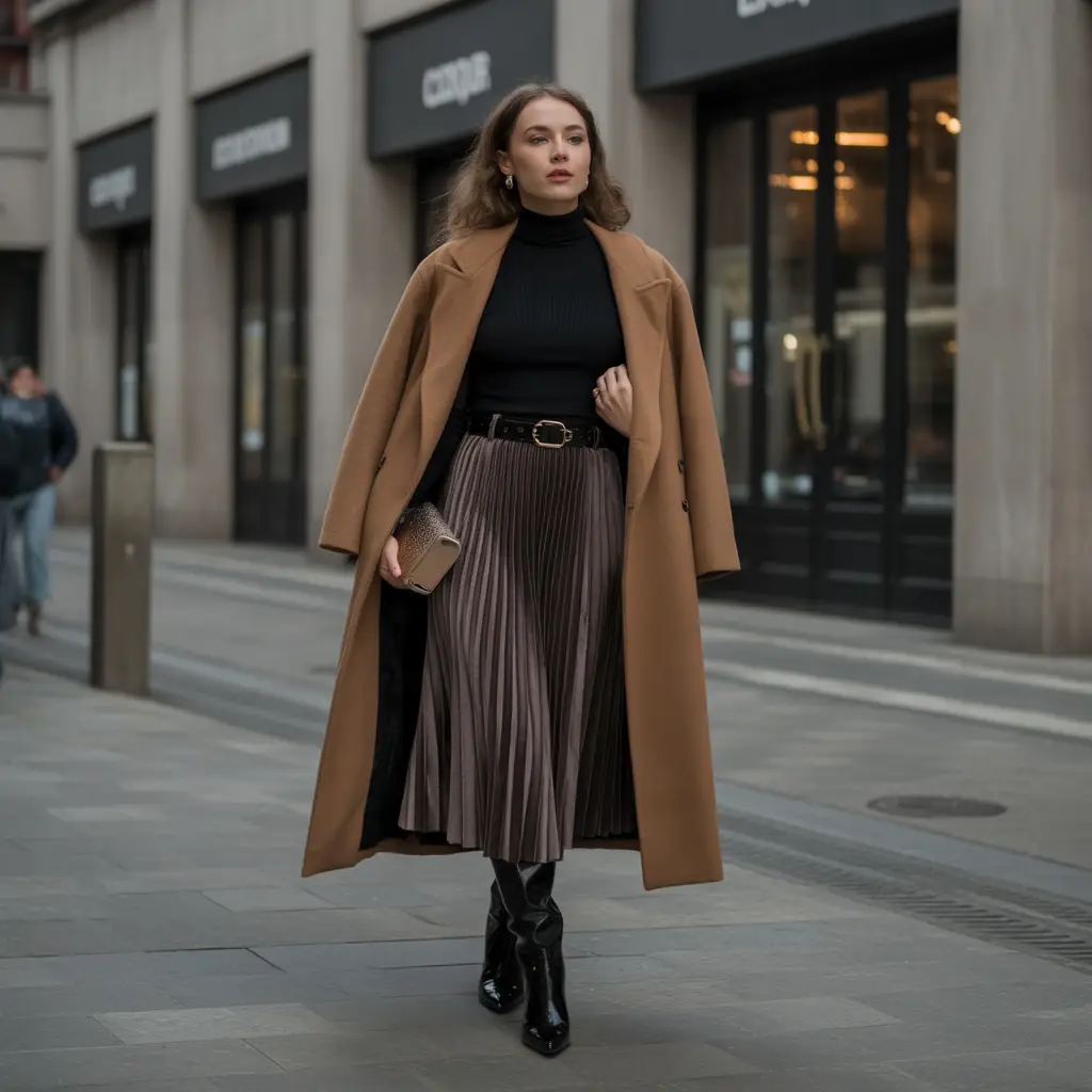 16 Ideas About Chic Winter Outfits to Stay Warm in Style 4 Turtleneck and Midi Skirt Combo