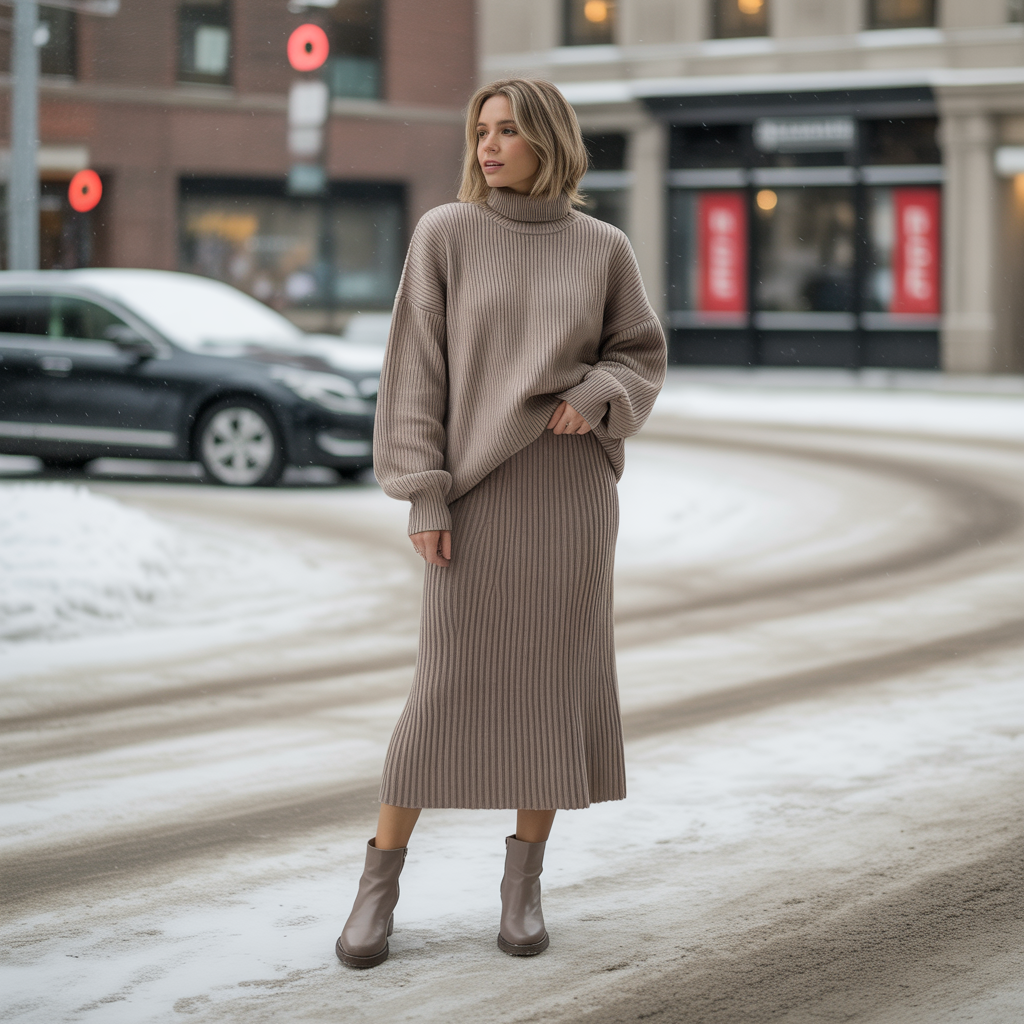 20 Ideas About Cute Winter Skirt Outfits to Stay Warm and Stylish 1 Cozy Knit Skirt with Chunky Sweater