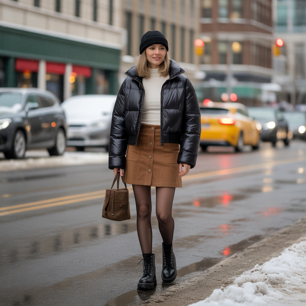 20 Ideas About Cute Winter Skirt Outfits to Stay Warm and Stylish 15 Button-Down Skirt with Thermal Top