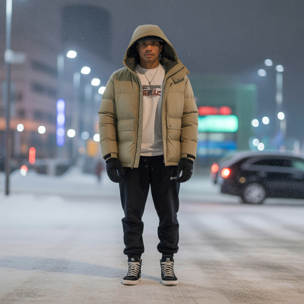 20 Idea About Cool Winter Outfits to Master Cold Weather Style 12 Hooded Down Jacket with Joggers