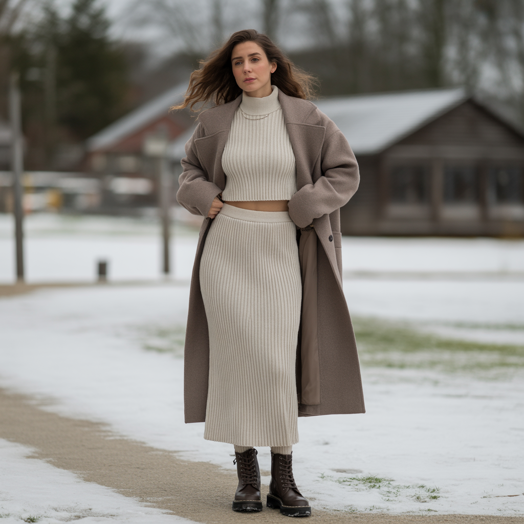 20 Ideas About Cute Winter Skirt Outfits to Stay Warm and Stylish 18 Knitted Two-Piece Skirt Set