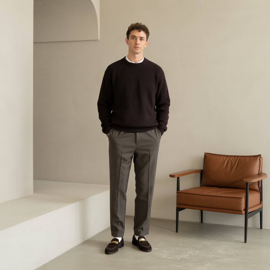 20 Idea About Cool Winter Outfits to Master Cold Weather Style 18 Cashmere Sweater with Wool Slacks
