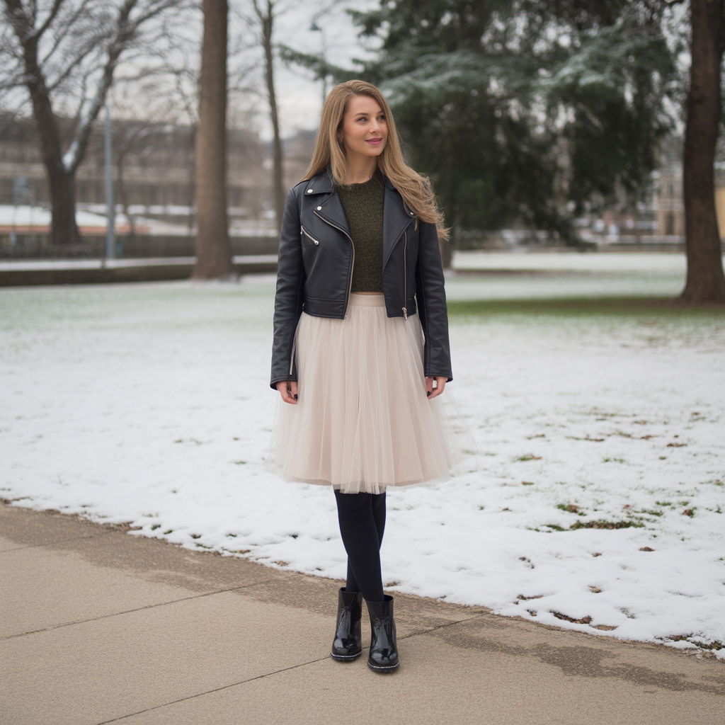 20 Ideas About Cute Winter Skirt Outfits to Stay Warm and Stylish 12 Tulle Skirt with Cropped Jacket