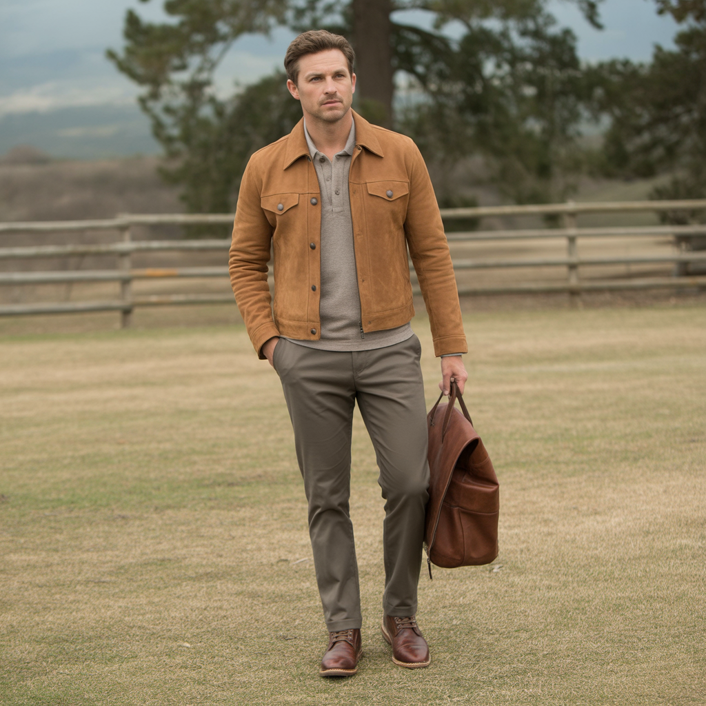 20 Idea About Cool Winter Outfits to Master Cold Weather Style 16 Suede Jacket with Layered Henley