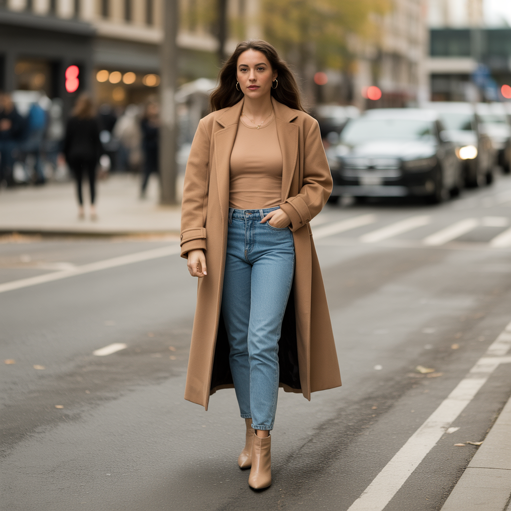 Baddie Fall Outfits: 18 Fierce Looks to Slay Autumn in Style 8 Camel Coat with Skinny Jeans