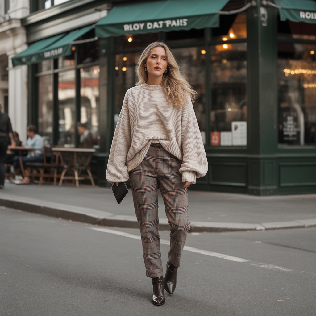 Baddie Fall Outfits: 18 Fierce Looks to Slay Autumn in Style 13 Statement Sweater with Plaid Pants