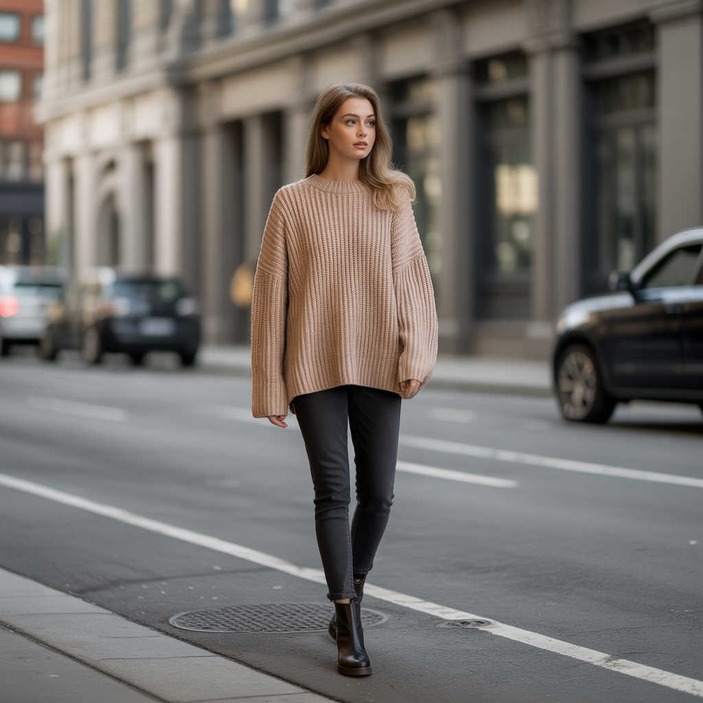 18 Adorable Winter Outfits That Keep You Warm & Fashionable 1 Chunky Knit Sweaters and Skinny Jeans