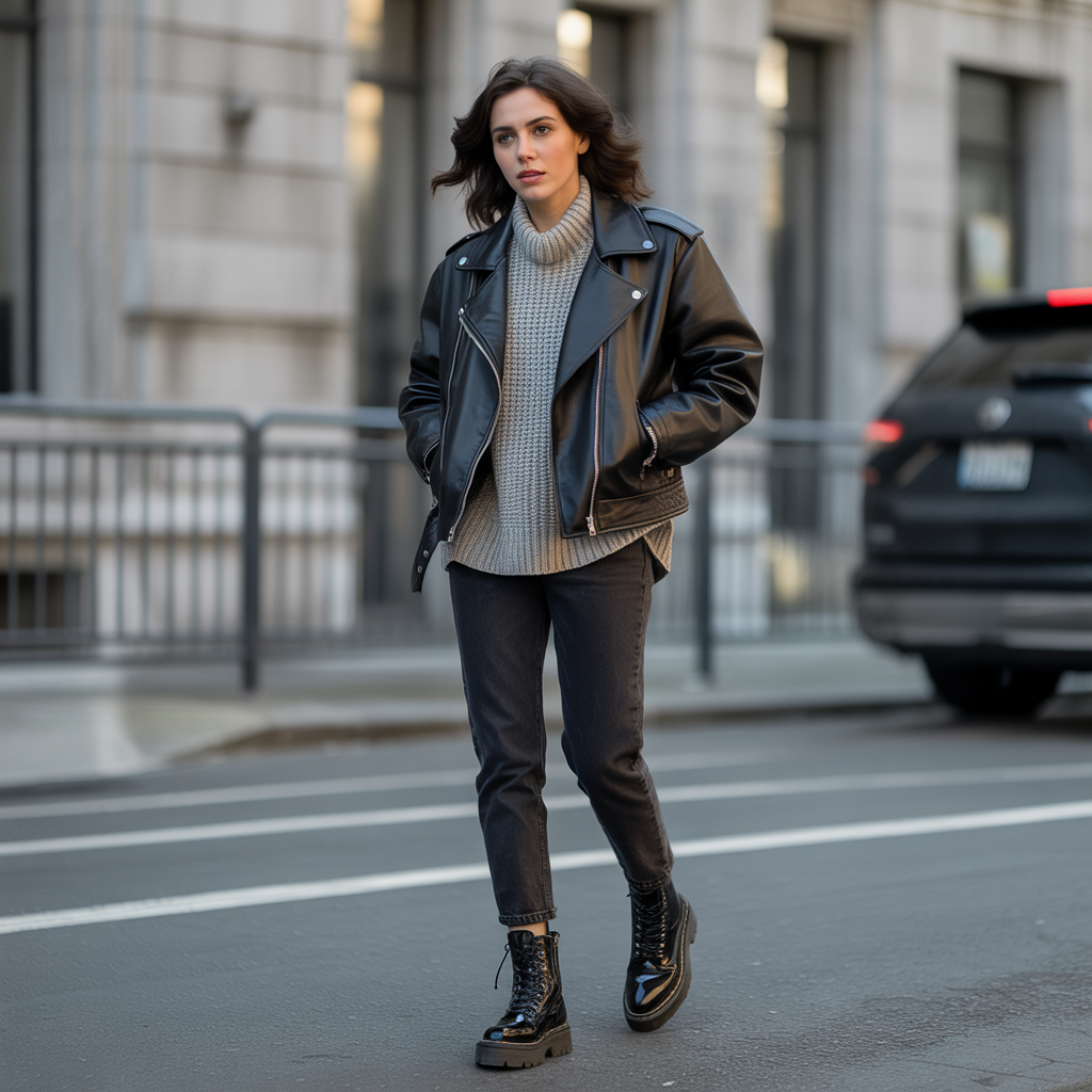 18 Adorable Winter Outfits That Keep You Warm & Fashionable 14 Faux Leather Jackets with Sweater Layers