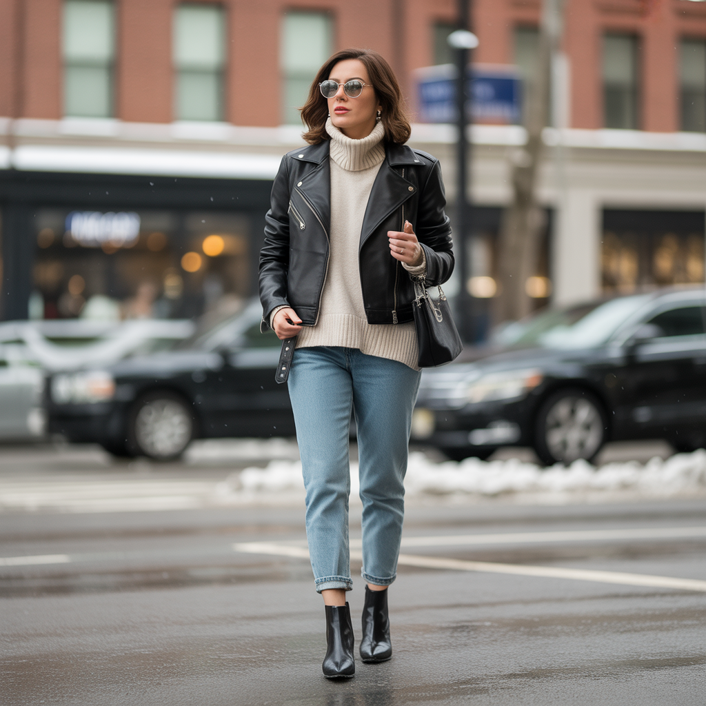 18 Casual Winter Outfits Ideas to Keep You Cozy and Stylish 3 Leather Jackets and Turtlenecks