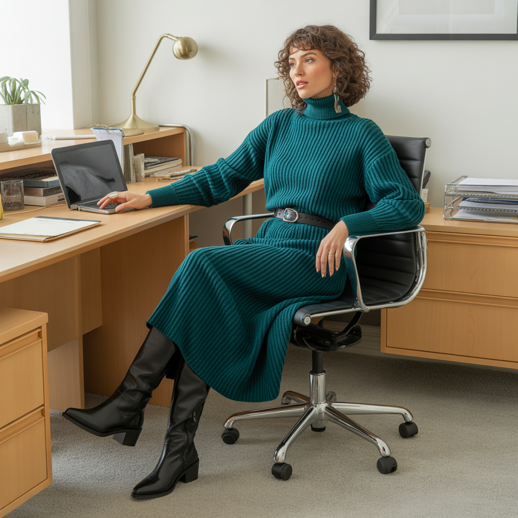 Best Chic Winter Work Outfits to Elevate Your Office Style 2 Midi Sweater Dress