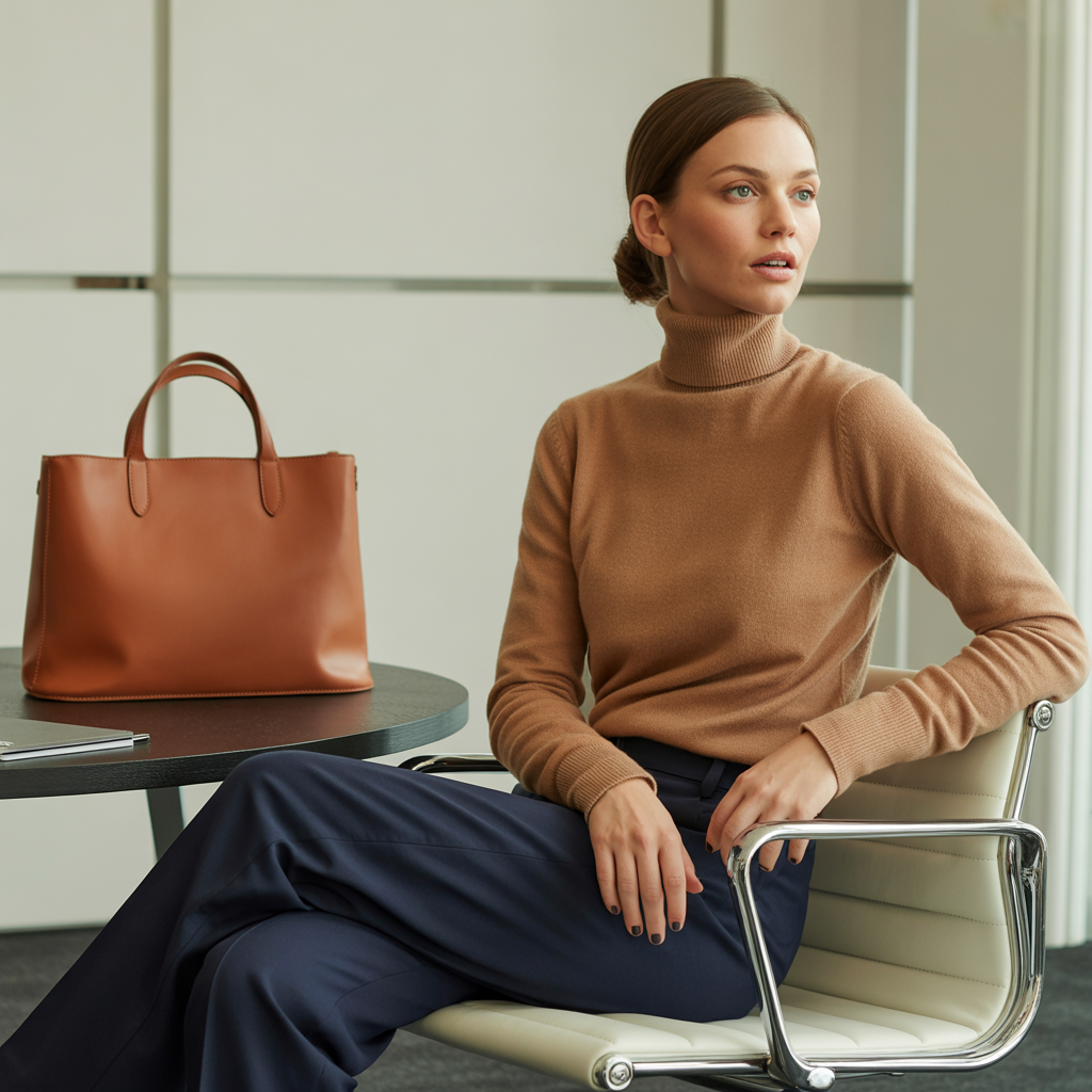 Best Chic Winter Work Outfits to Elevate Your Office Style 3 Cashmere Turtleneck with Trousers