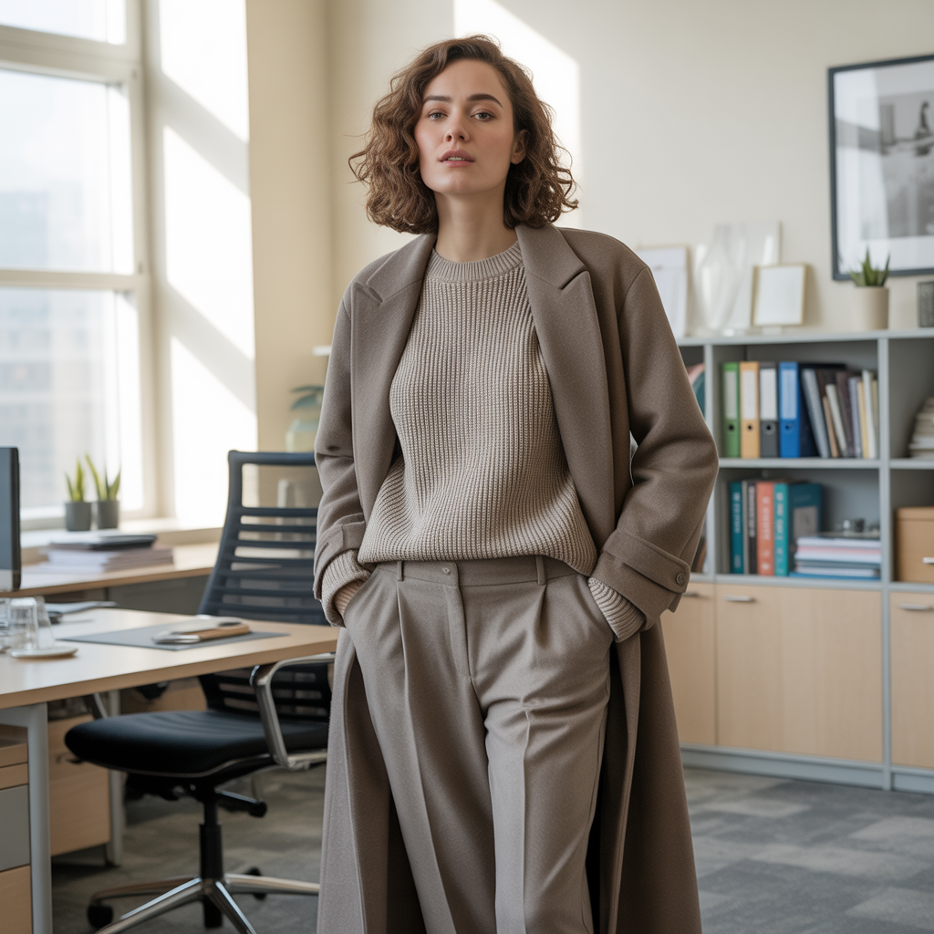 Best Chic Winter Work Outfits to Elevate Your Office Style 6 Monochrome Layering