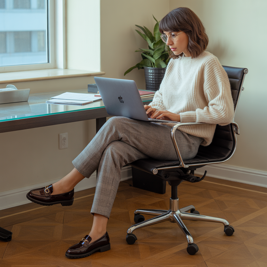 Best Chic Winter Work Outfits to Elevate Your Office Style 9 Checked Trousers with Classic Knit