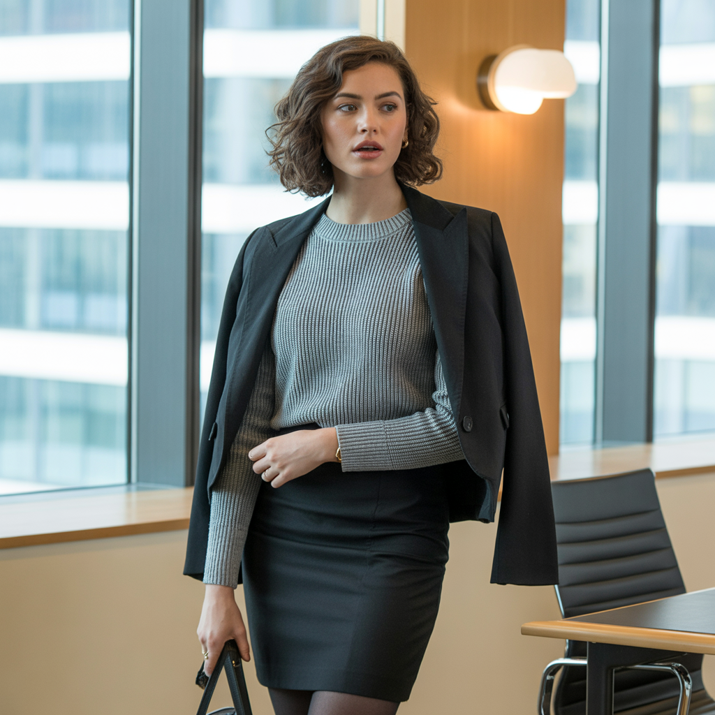 Best Chic Winter Work Outfits to Elevate Your Office Style 14 Knit Top with Pencil Skirt