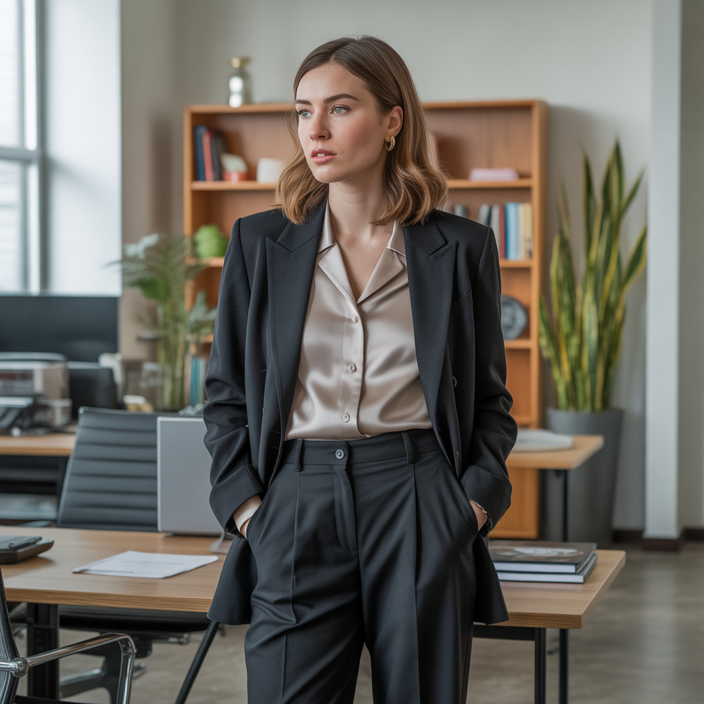 Best Chic Winter Work Outfits to Elevate Your Office Style 16 Cropped Blazer with High-Waist Pants