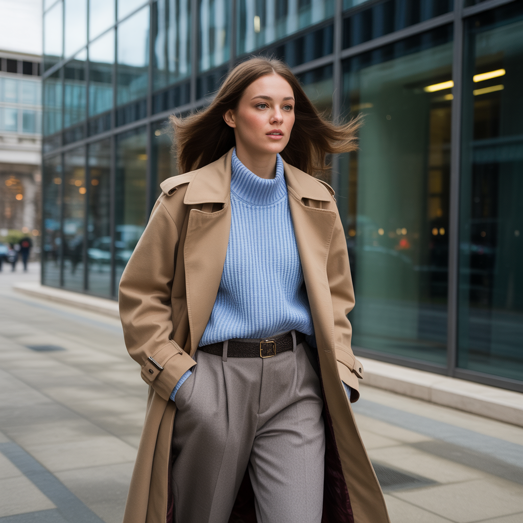 Best Chic Winter Work Outfits to Elevate Your Office Style 17 Trench Coat with Layered Knits