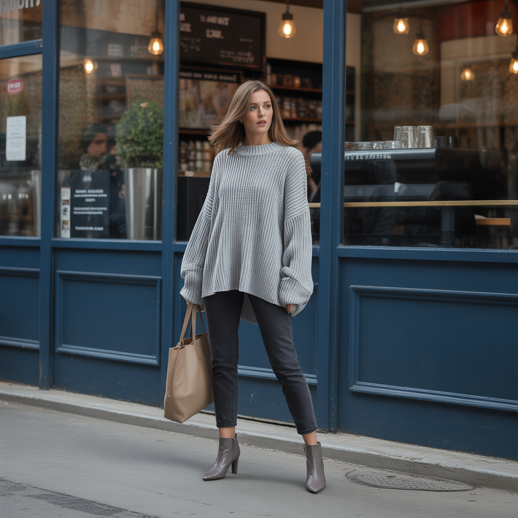 20 Ideas About Classy Winter Outfits for Timeless Cold Weather Style 6 Chunky Knit with Slim Denim