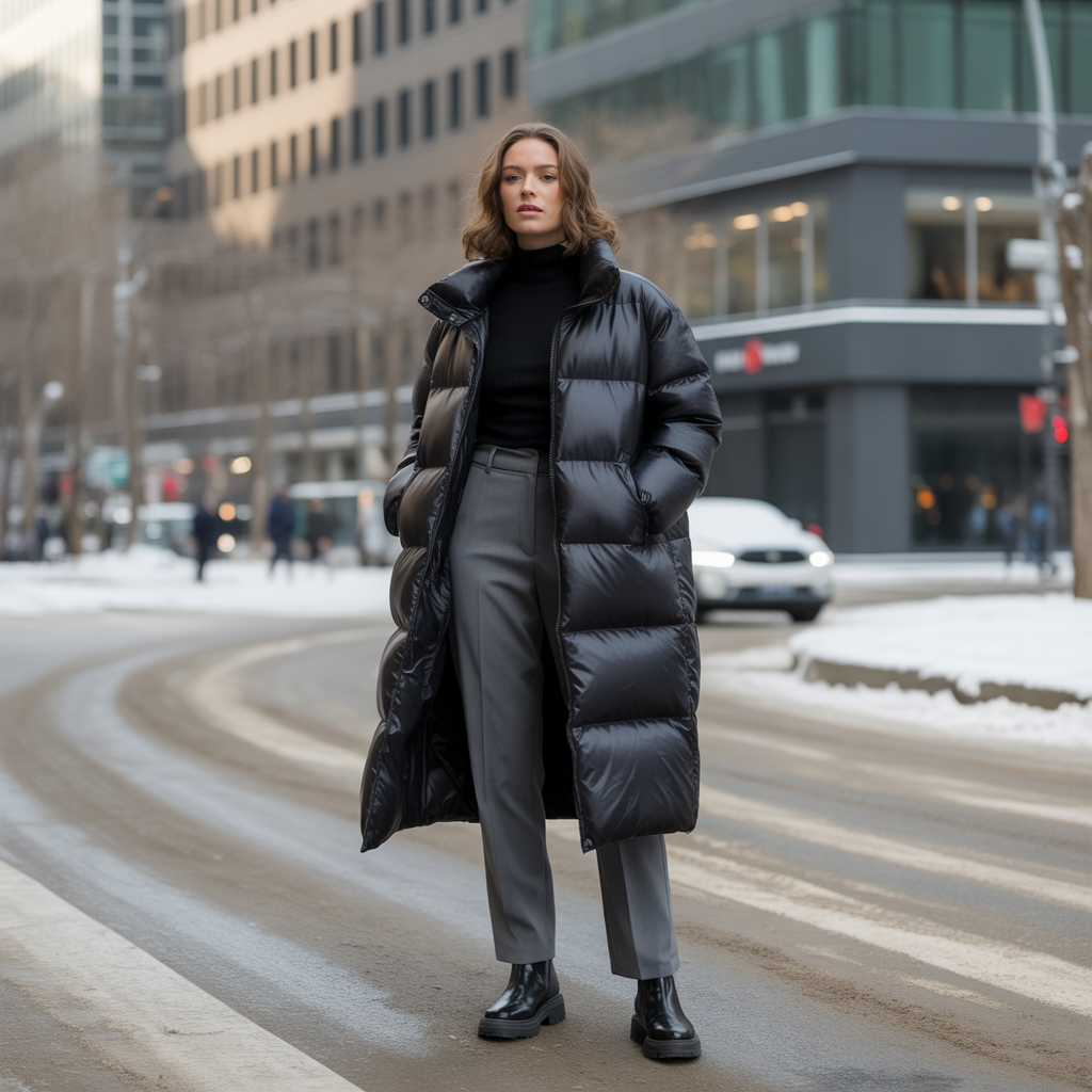 20 Ideas About Classy Winter Outfits for Timeless Cold Weather Style 9 Puffer Coat with Sleek Additions