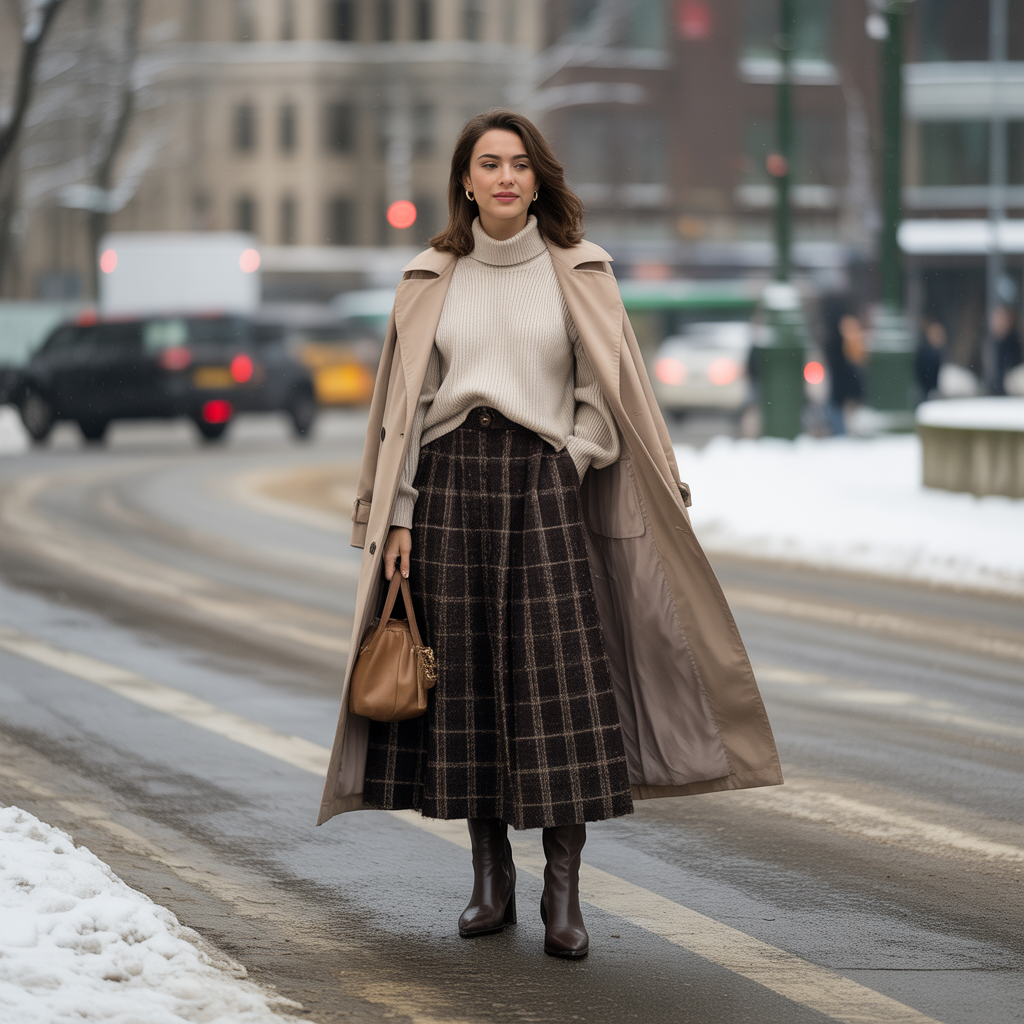 20 Ideas About Cute Winter Skirt Outfits to Stay Warm and Stylish 17 Midi Skirt with Trench Coat