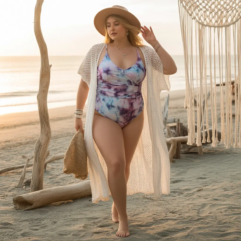 18 Best Plus Size Swimwear Outfit Ideas for Confident Summer Style 8 Boho Beach Goddess
