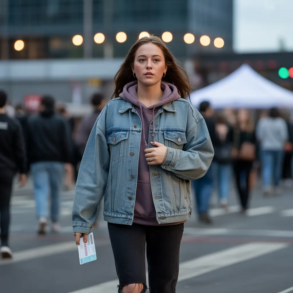 Denim Jacket Layered Over Hoodie