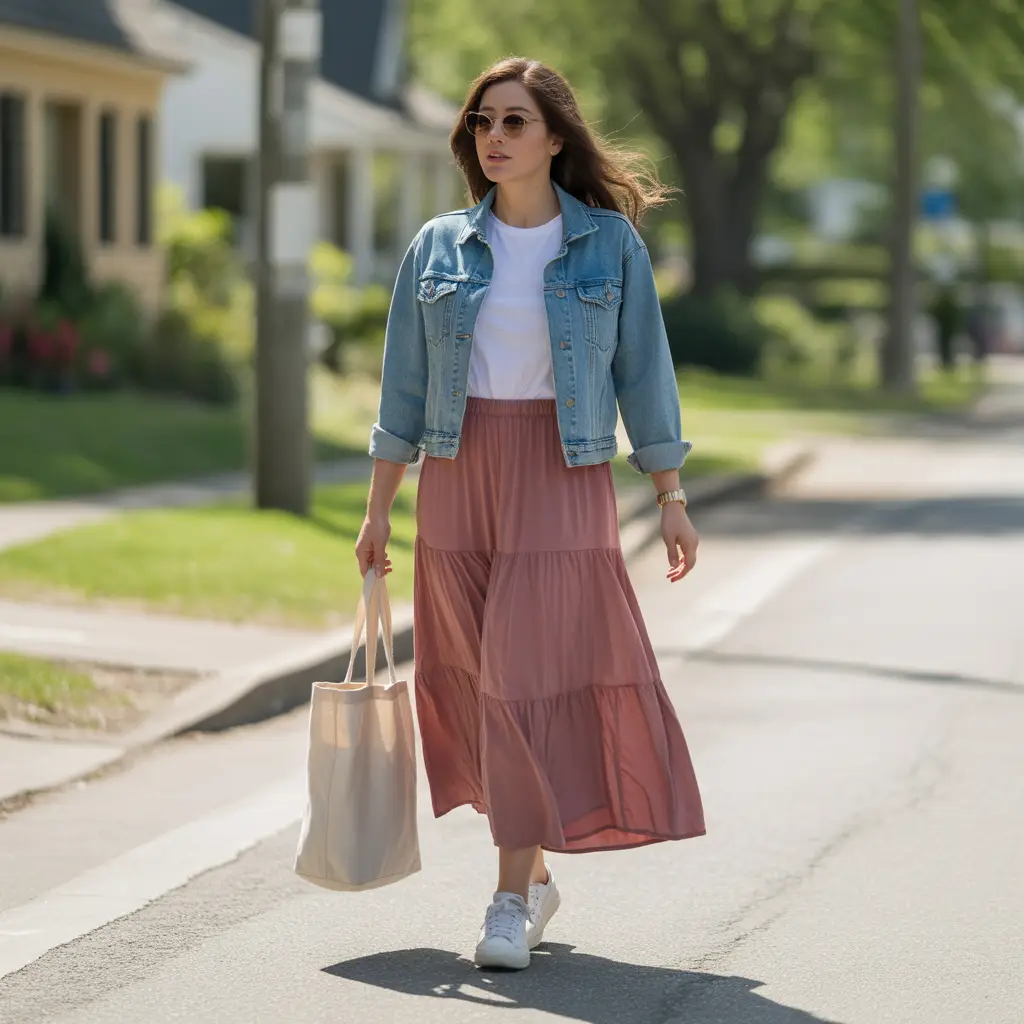 Denim Jacket with Maxi Skirt Ensemble
