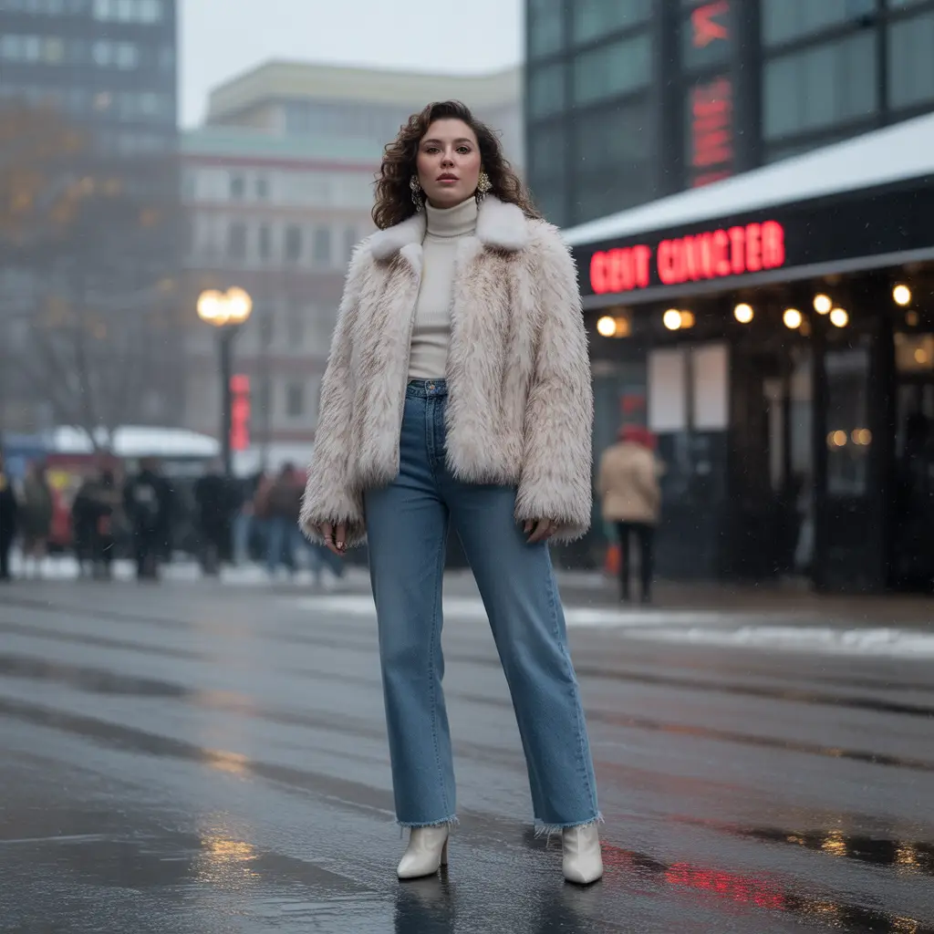 Faux Fur Jacket with Denim